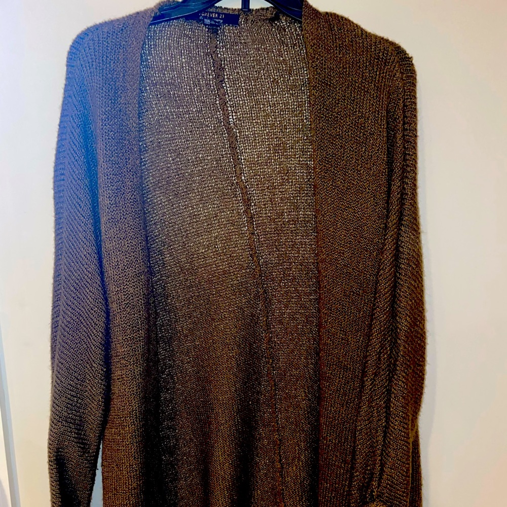 FOREVER 21 LONG BROWN CARDIGAN